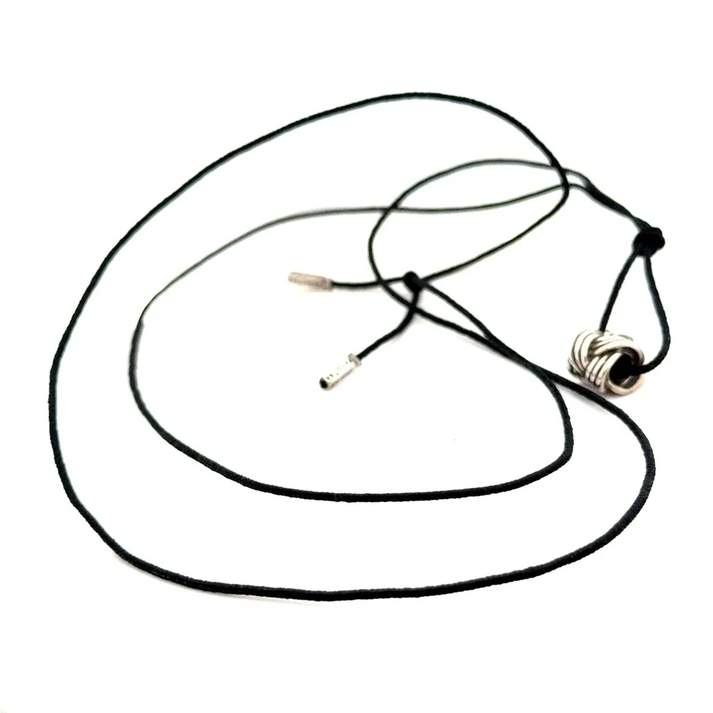 Pandora Sterling Silver Love Knot Pink Stone Charm Black Cord Necklace Bracelet